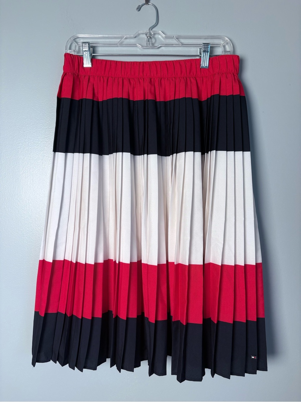 Tommy Hilfiger Womens Small Pleated Midi Skirt Colorblock Red White Navy